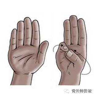 对指运动,如图将手掌平放于桌面或腿上,大拇指和小指对合,坚持6秒