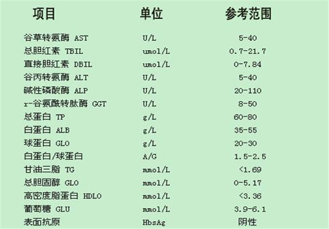 肝功能化驗單診斷結果