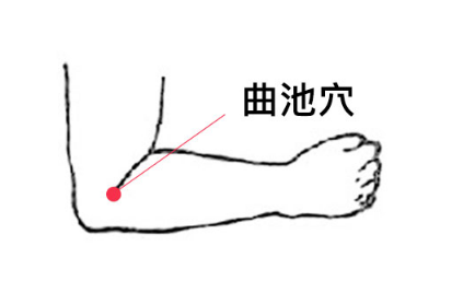 位置:曲池穴位于肘部横纹外侧端,即手肘关节弯曲凹陷处.