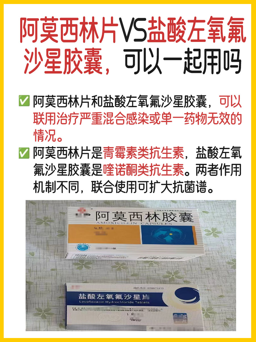 阿莫西林片和盐酸左氧氟沙星胶囊可以一起用吗？