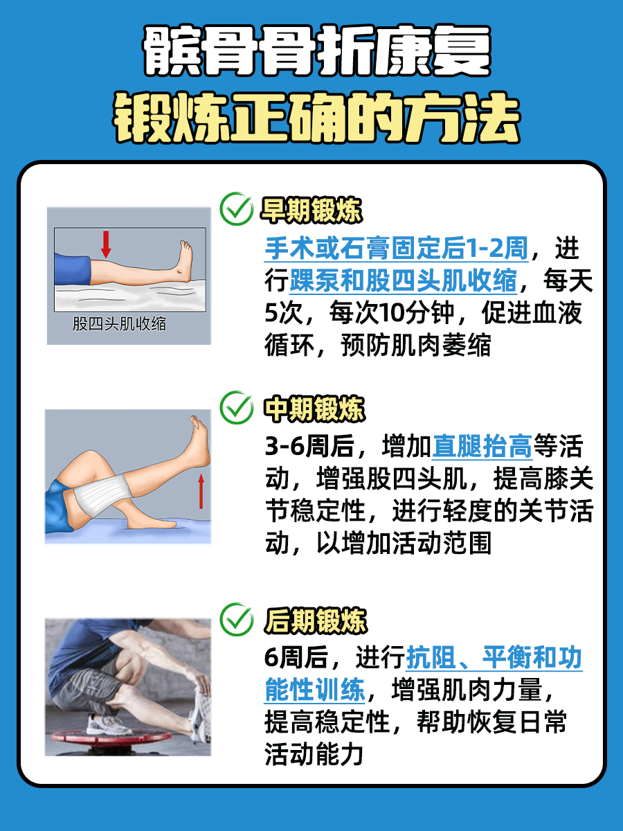 髌骨骨折后正确的康复锻炼方法,快看过来!