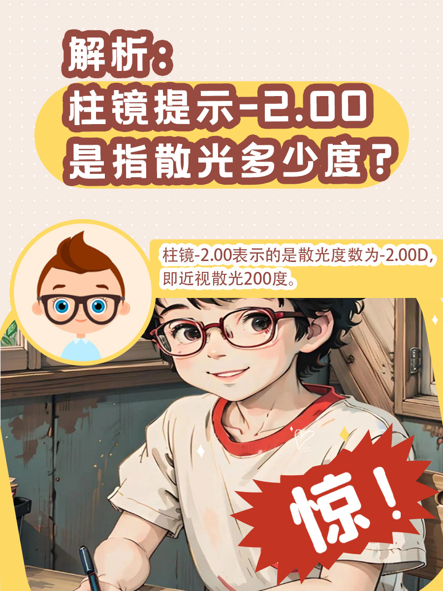 解析:柱镜提示-2.00是指散光多少度?