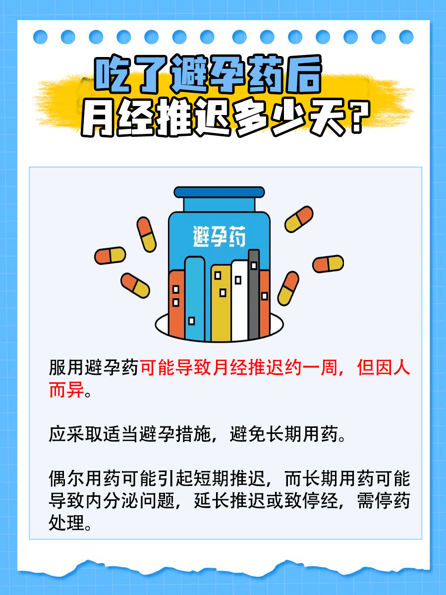 吃了避孕药后，月经会推迟多少天？