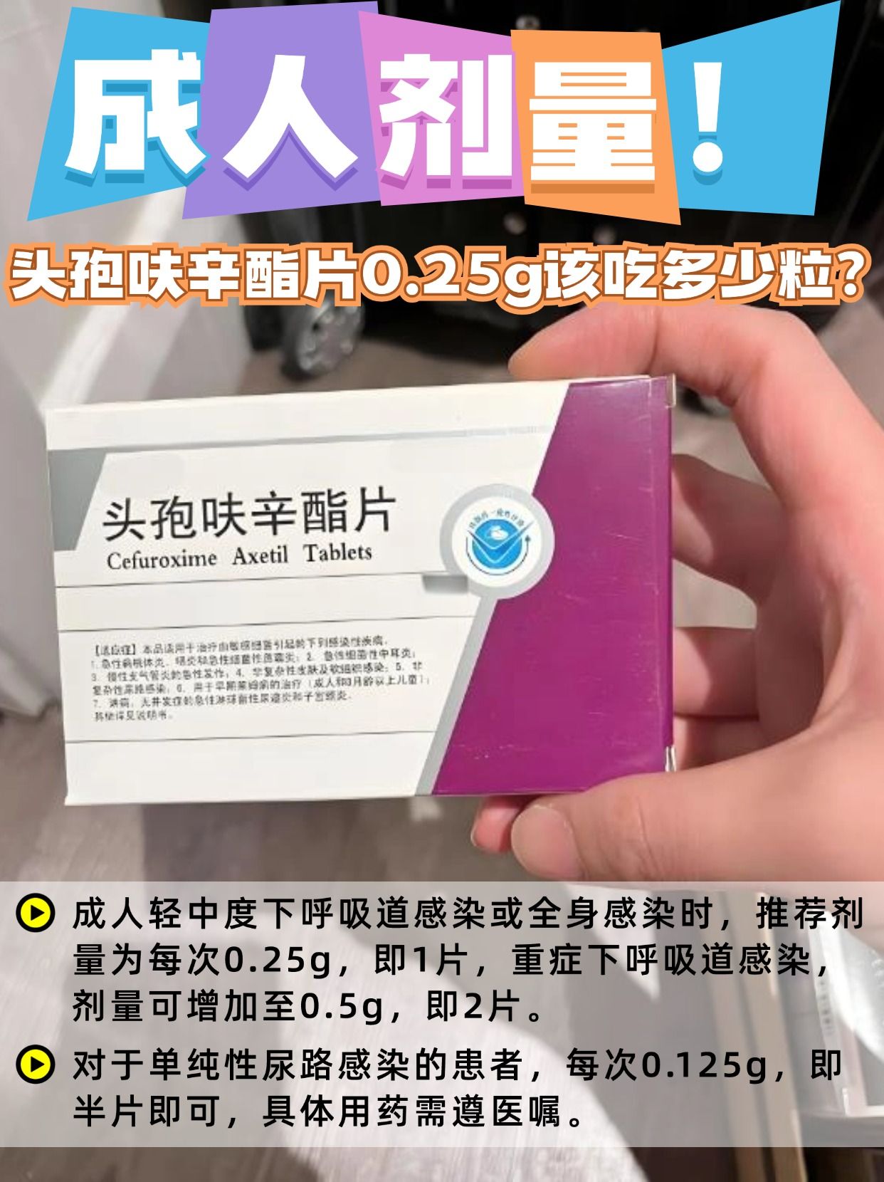 成人剂量！头孢呋辛酯片0.25g该吃多少粒？