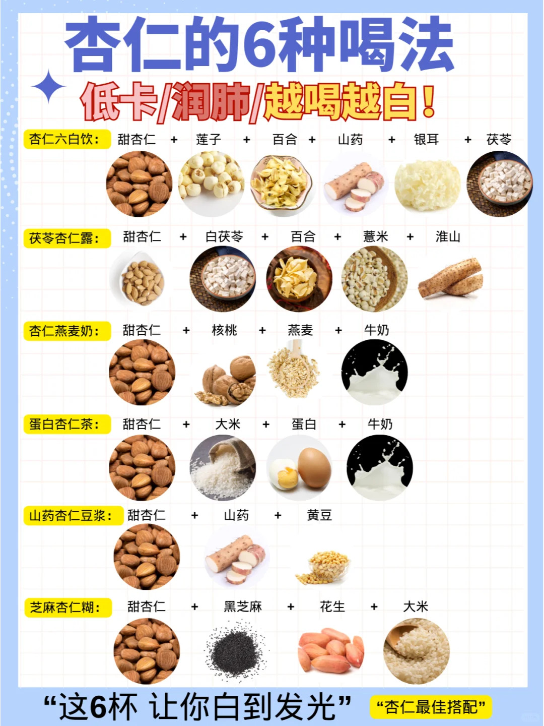 杏仁 ⑥种喝法，✅低卡/润肺/越喝越白！