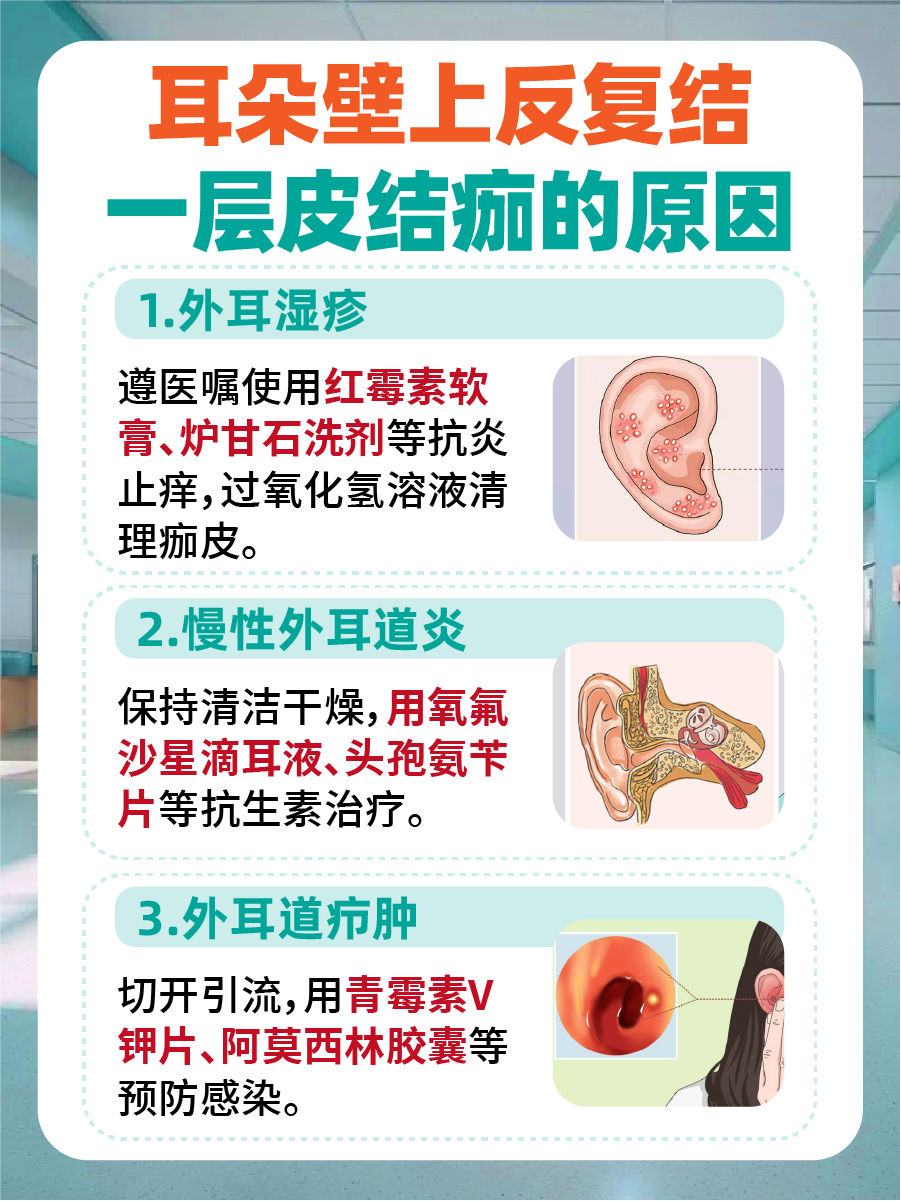 耳朵壁上反复结一层皮结痂是何原因？带你读懂