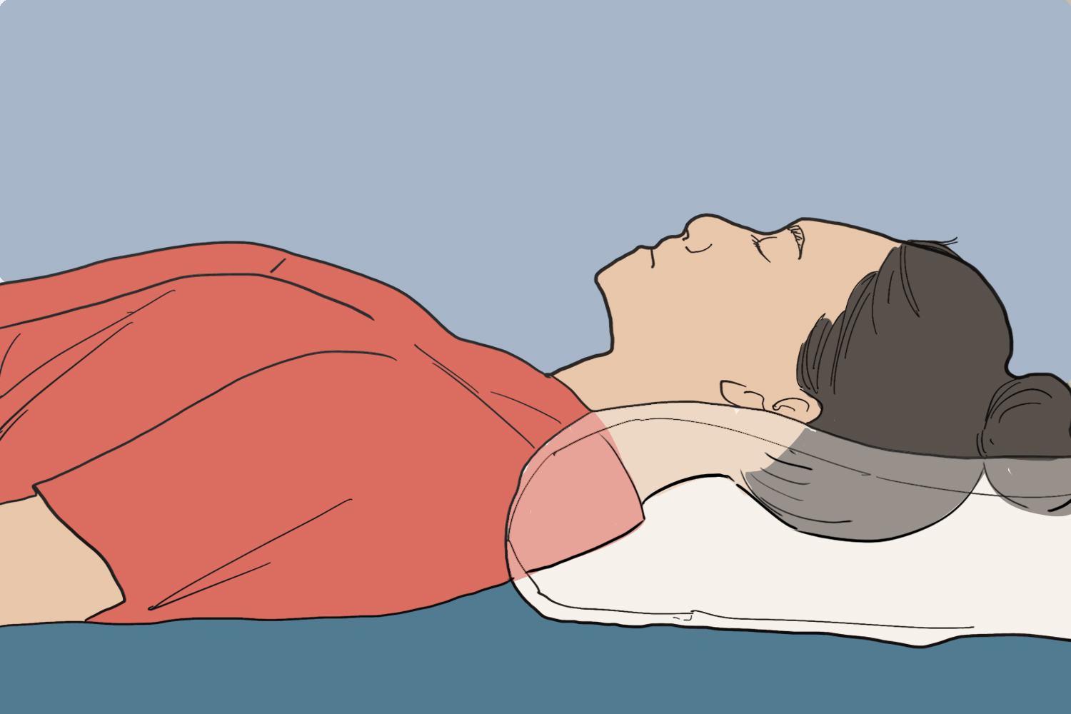 枕头贴合人体颈部曲线平躺图