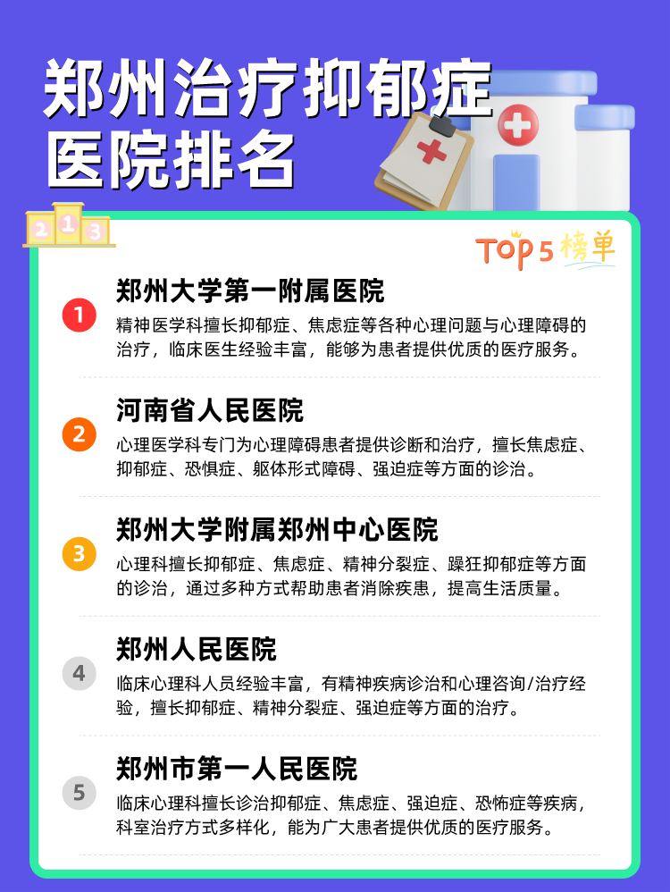 郑州治疗抑郁症医院排名