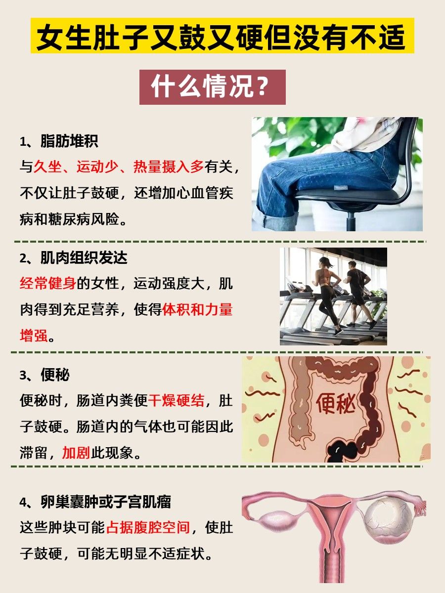 女生肚子鼓硬？无不适也需知原因！