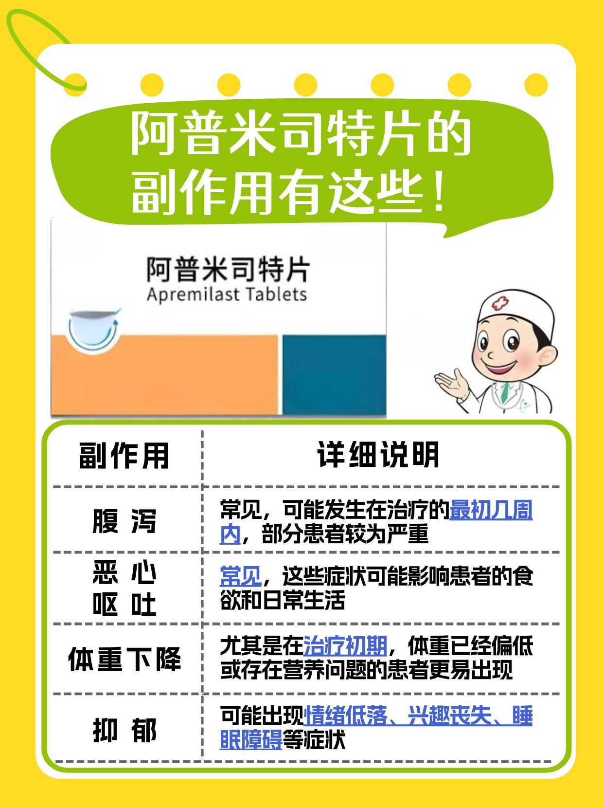 阿普米司特片，带你了解它的副作用