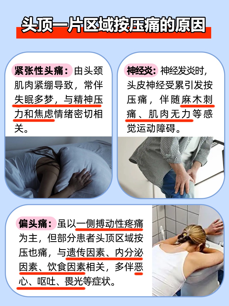 头顶一片区域一按就痛：你的头部在呼救？