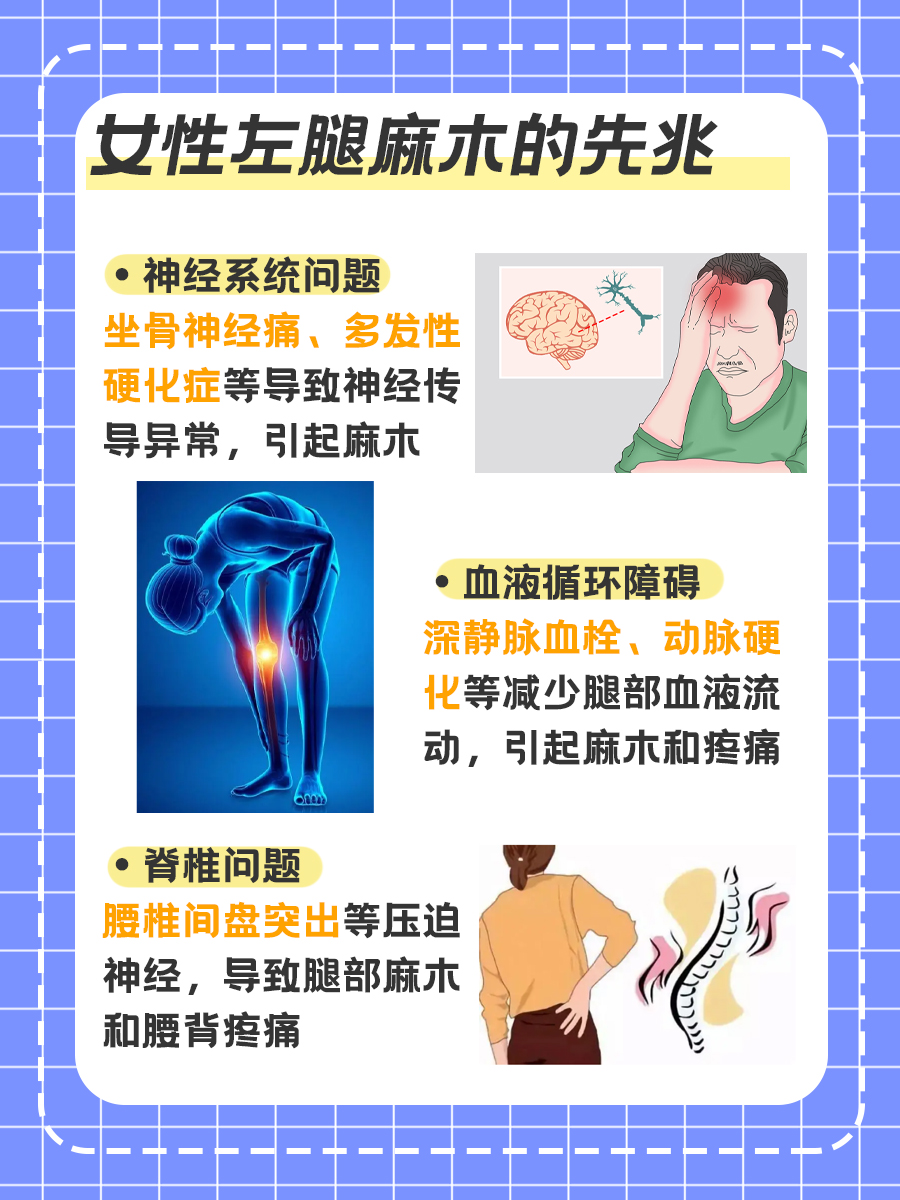 女性左腿麻木先兆,警惕潜在疾病