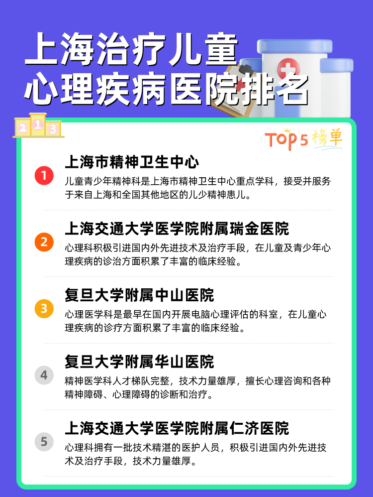 上海治疗儿童心理疾病医院排名