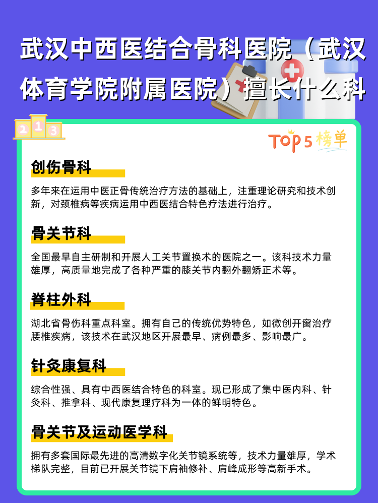 武汉中西医结合骨科医院（武汉体育学院附属医院）擅长什么科