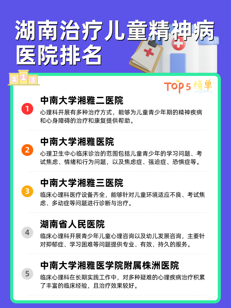 湖南治疗儿童精神病医院排名