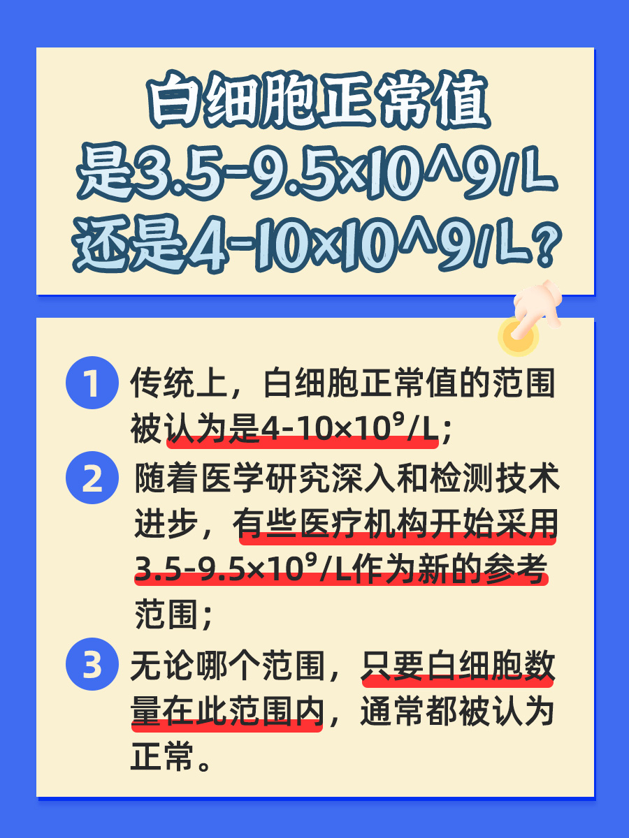 白细胞正常值：是3.5-9.5还是4-10？