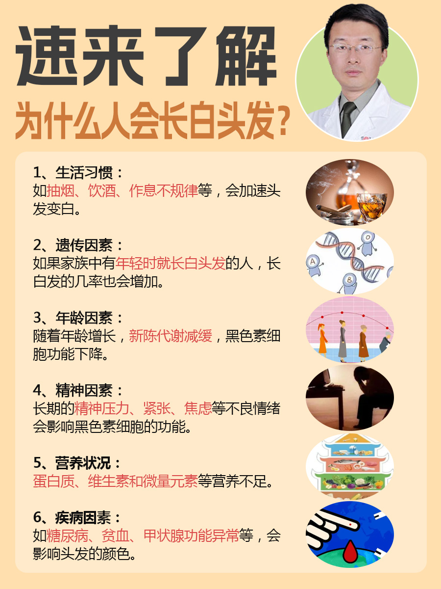 速来了解：为什么人会长白头发？