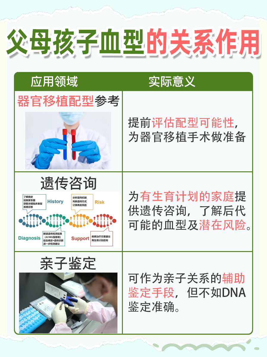 父母孩子血型对照表