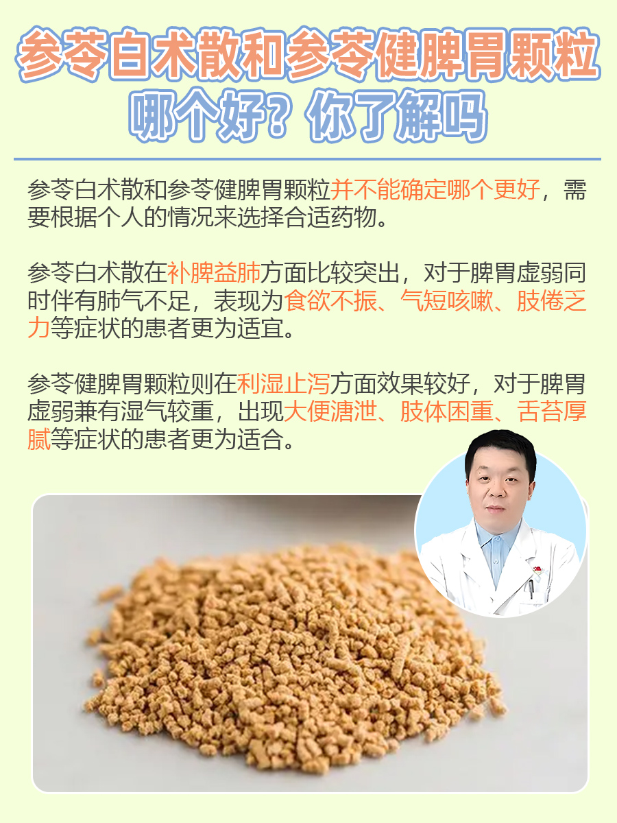 参苓白术散和参苓健脾胃颗粒哪个好?你了解吗
