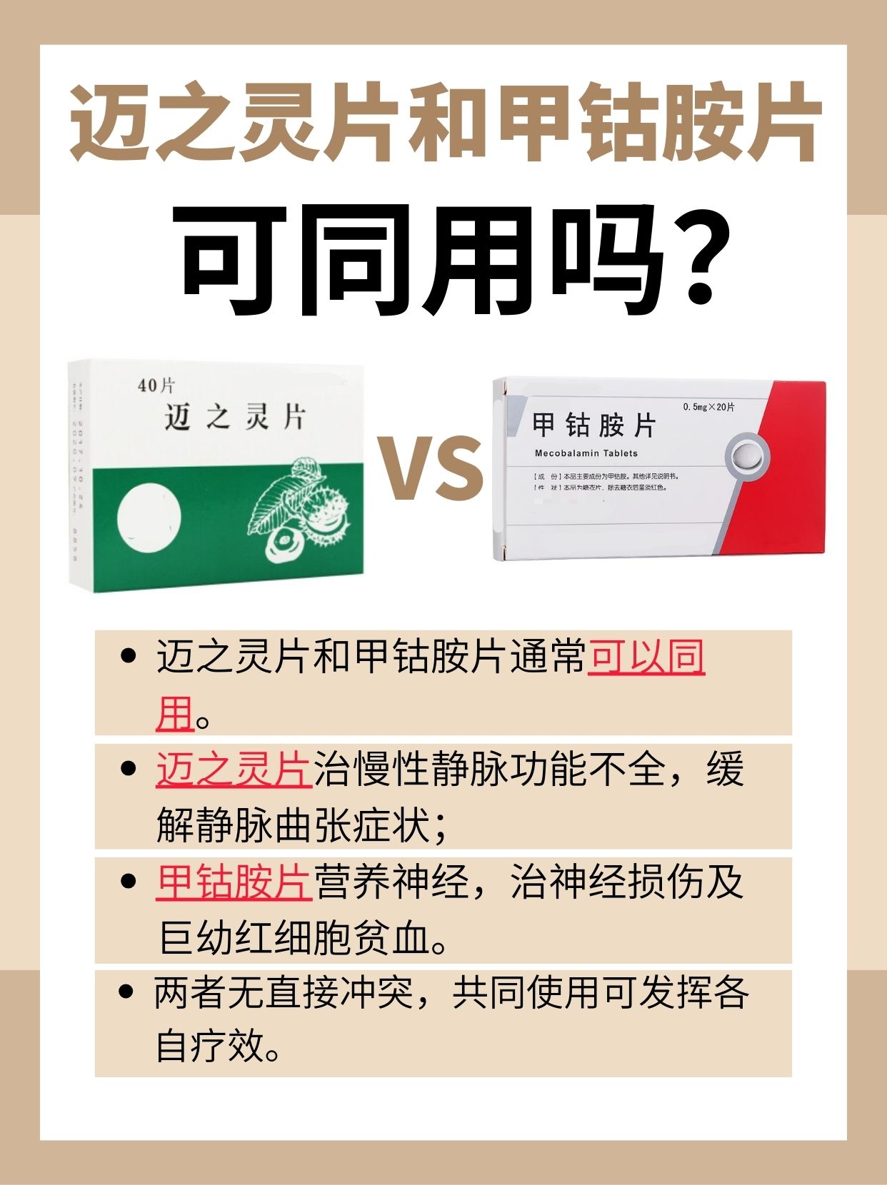 迈之灵片与甲钴胺片：联合用药是否可以