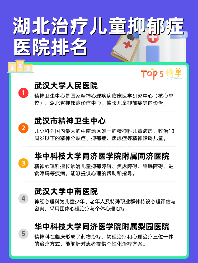 湖北治疗儿童抑郁症医院排名