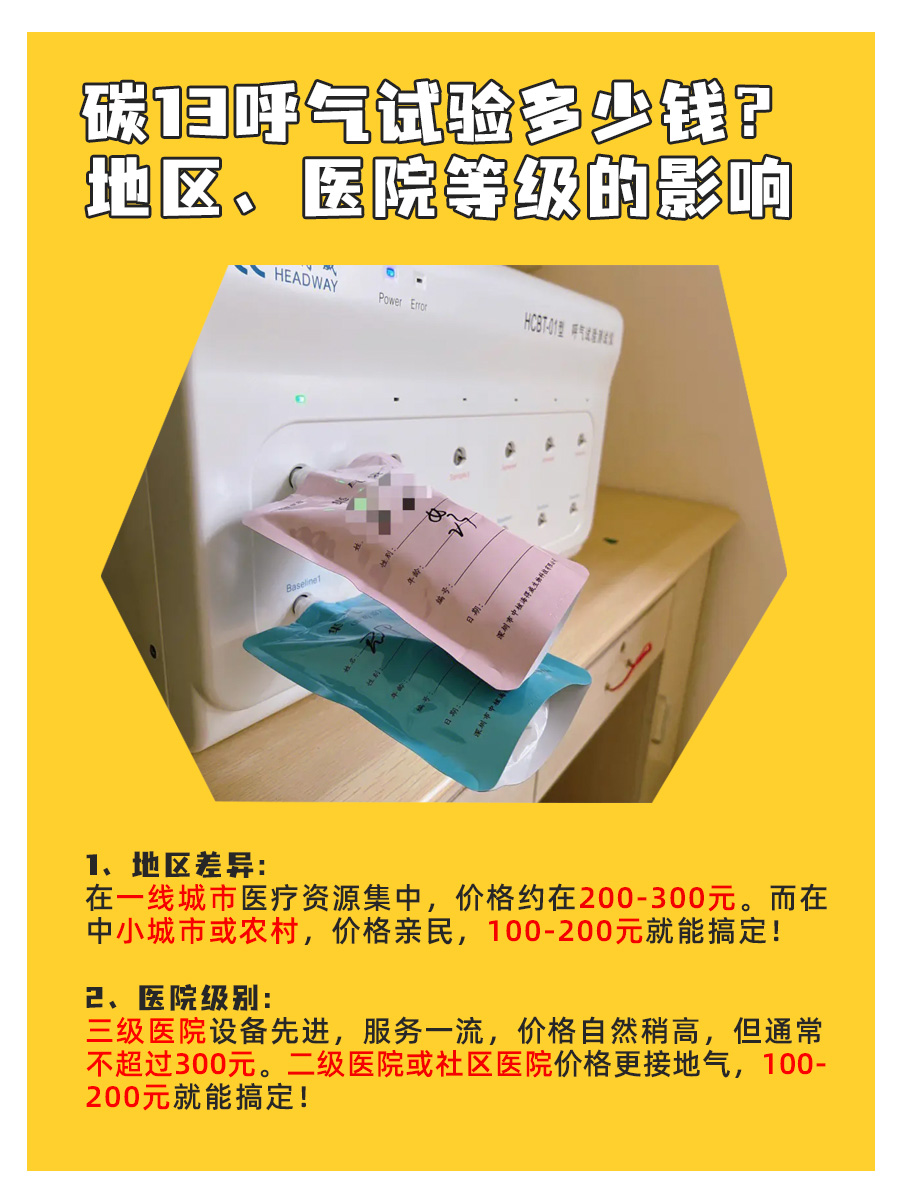碳13呼气试验多少钱？地区、医院等级的影响