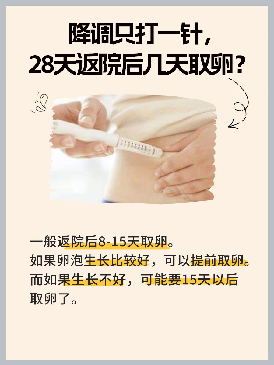 降调只打一针，28天返院后几天取卵？