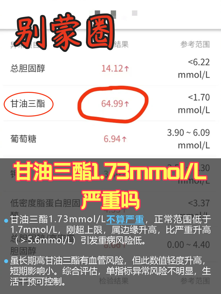 别蒙圈,甘油三酯1.73mmol/L,严重吗