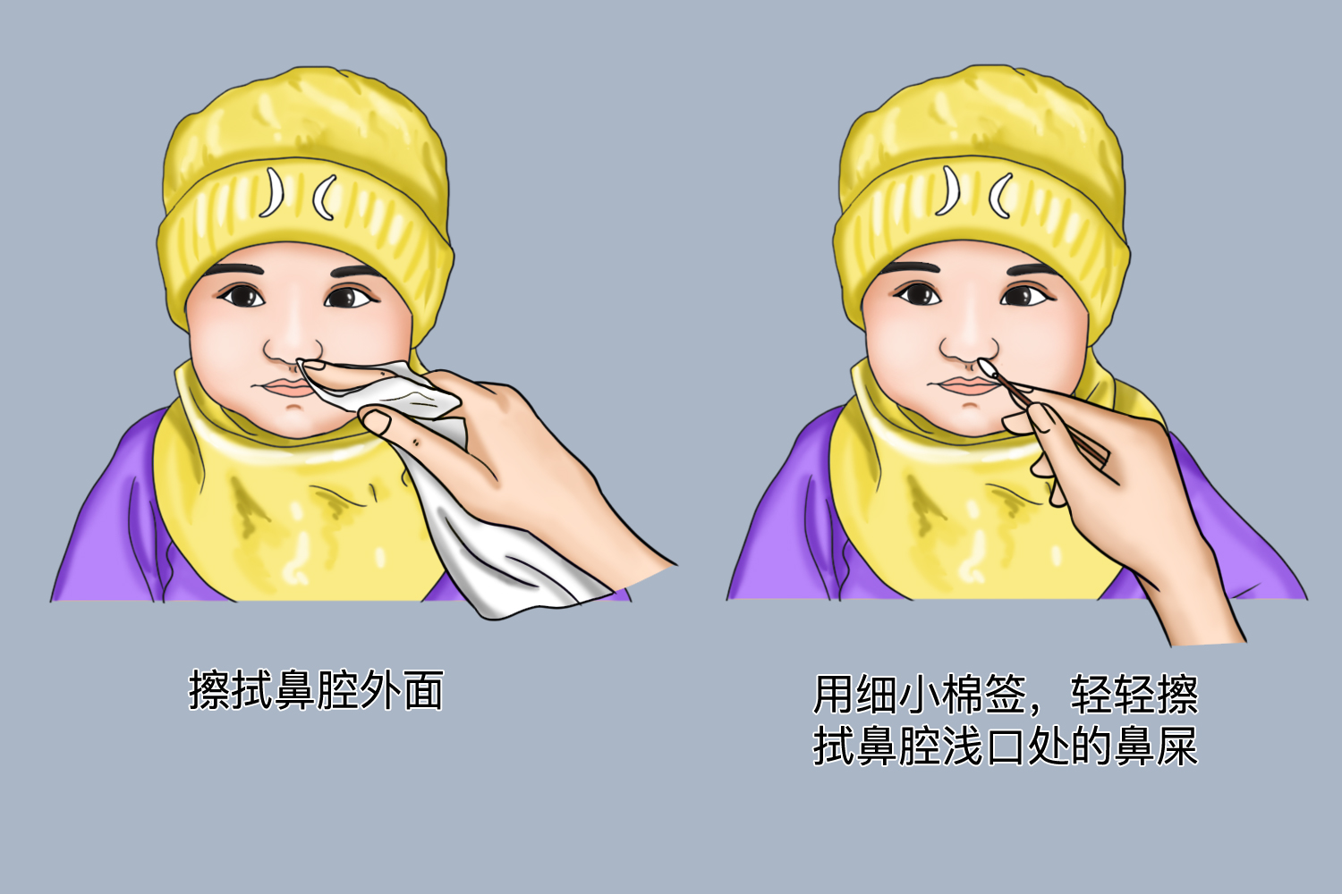 清理婴儿口鼻分泌图