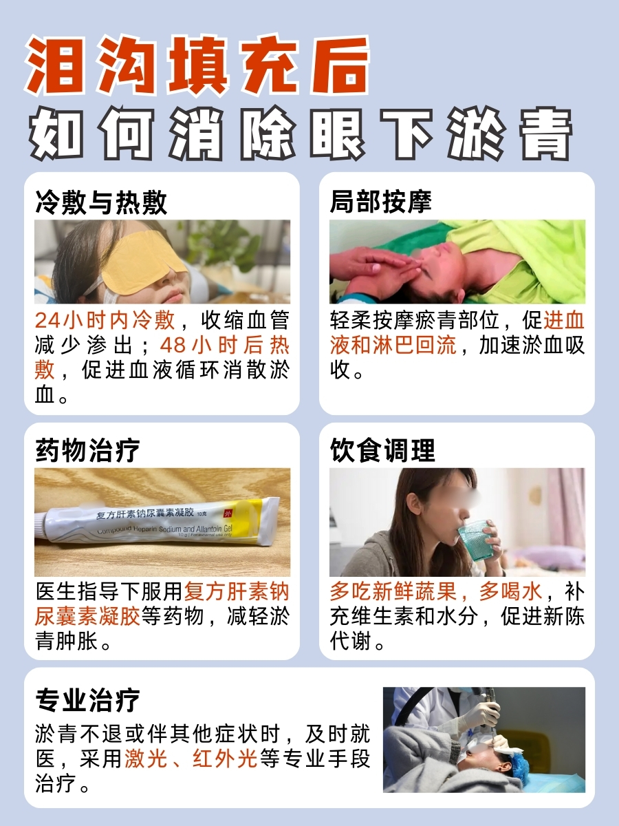 打了泪沟出现淤青,该怎么消除?速进找答案