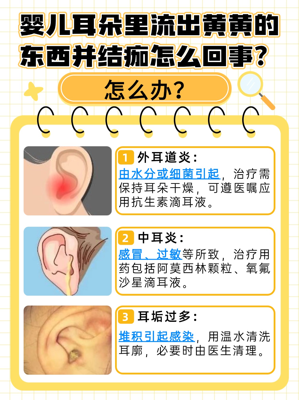 婴儿耳内流出黄色东西并结痂的原因，如何应对