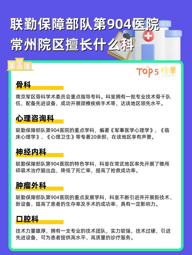 联勤保障部队第904医院常州院区擅长什么科