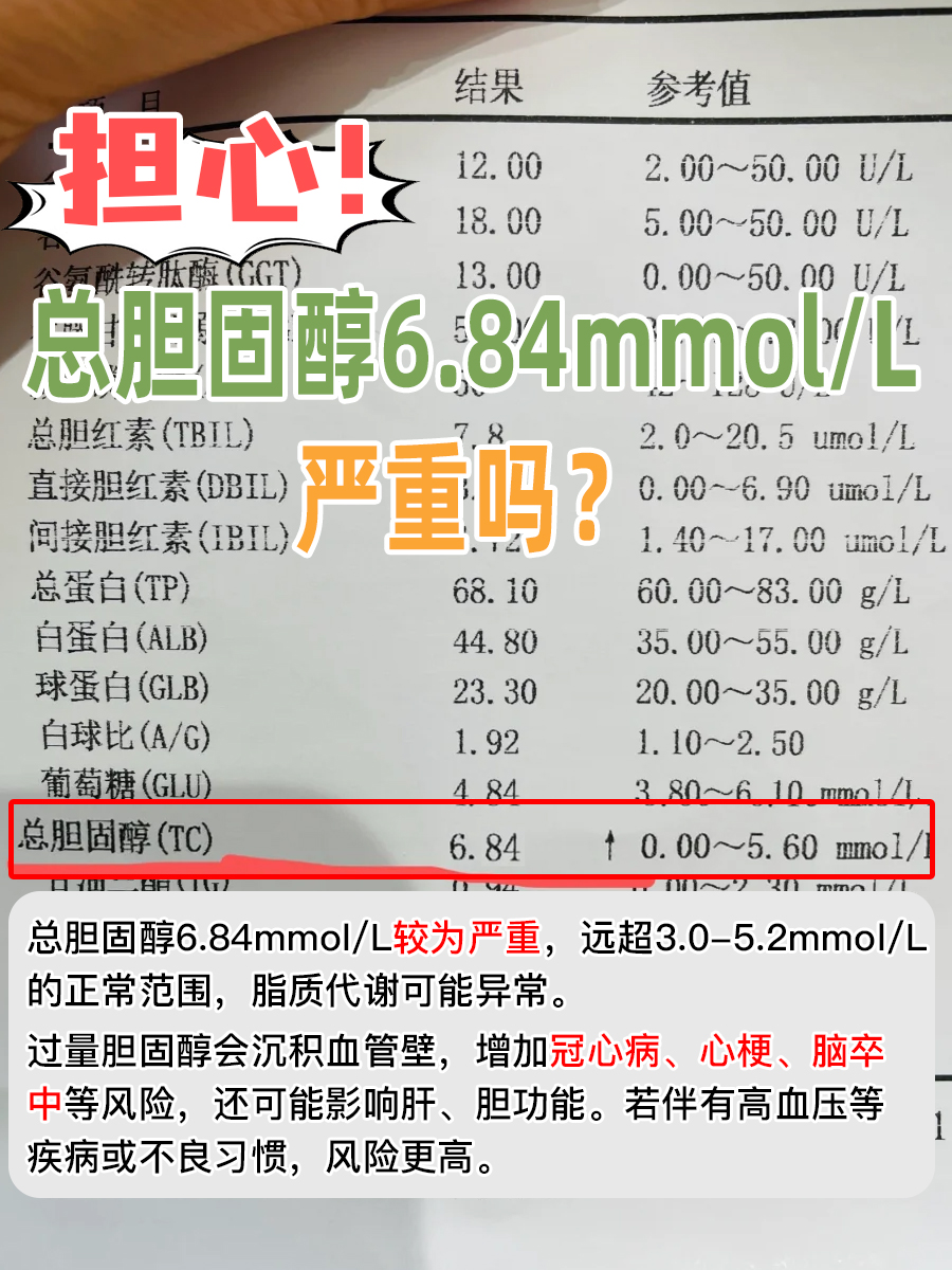 担心！总胆固醇6.84mmol/L严重吗？