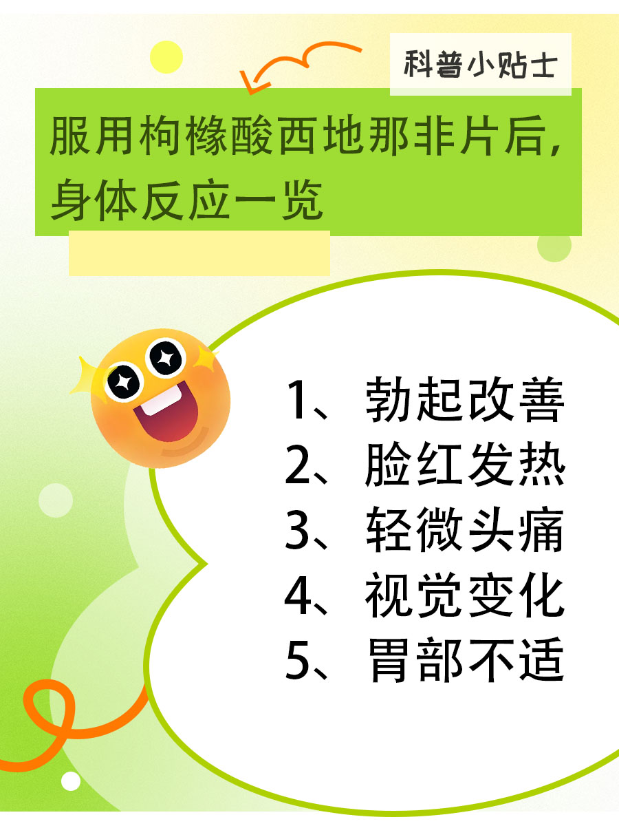 服用枸橼酸西地那非片后,身体反应一览