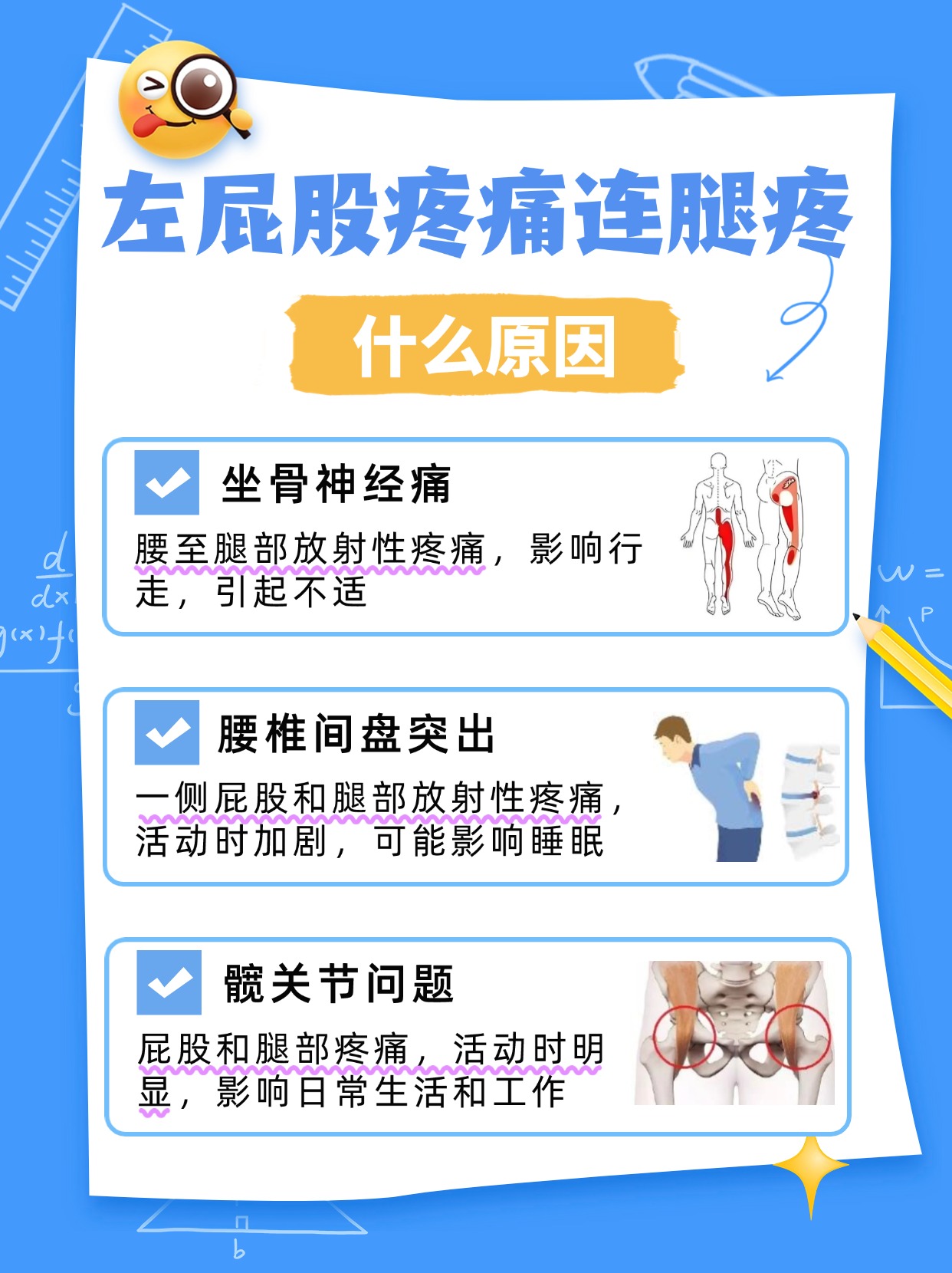 左屁股疼痛连带腿疼，可能的原因分析