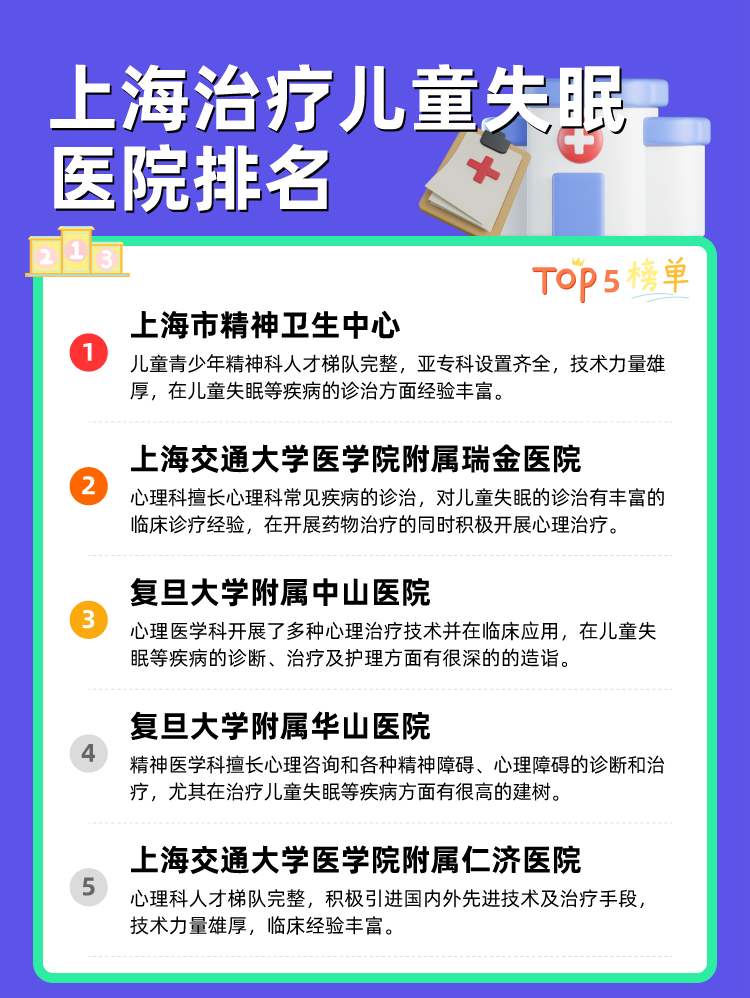 上海治疗儿童失眠医院排名