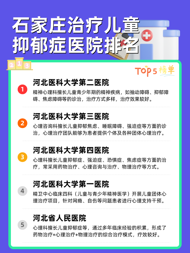 石家庄治疗儿童抑郁症医院排名