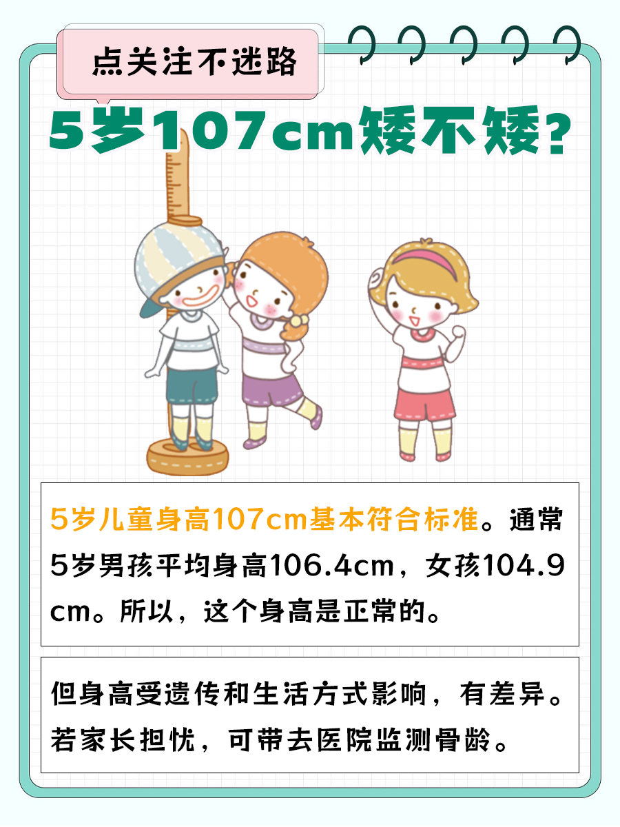 5岁107cm，孩子身高矮不矮？