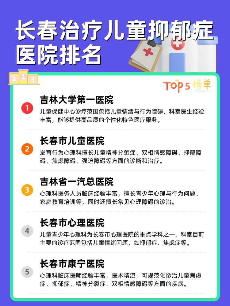 长春治疗儿童抑郁症医院排名