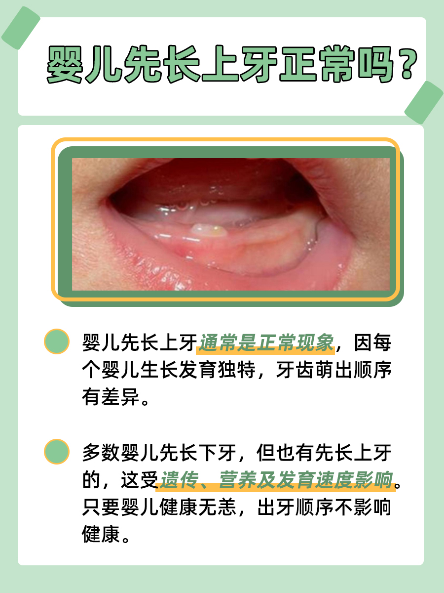 探究：婴儿先长上牙正常吗？