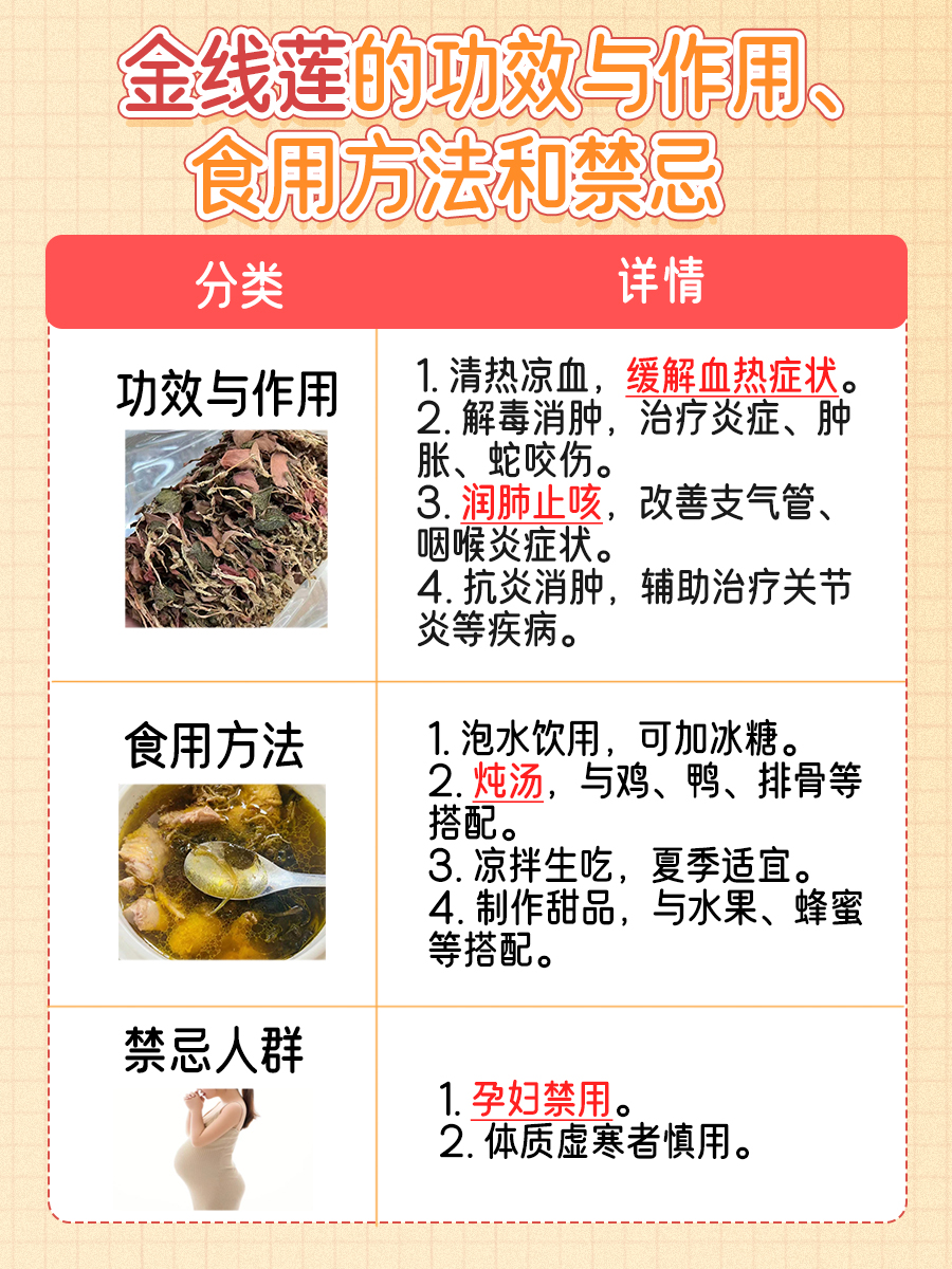 带你了解：金线莲的功效与作用、食用方法和禁忌
