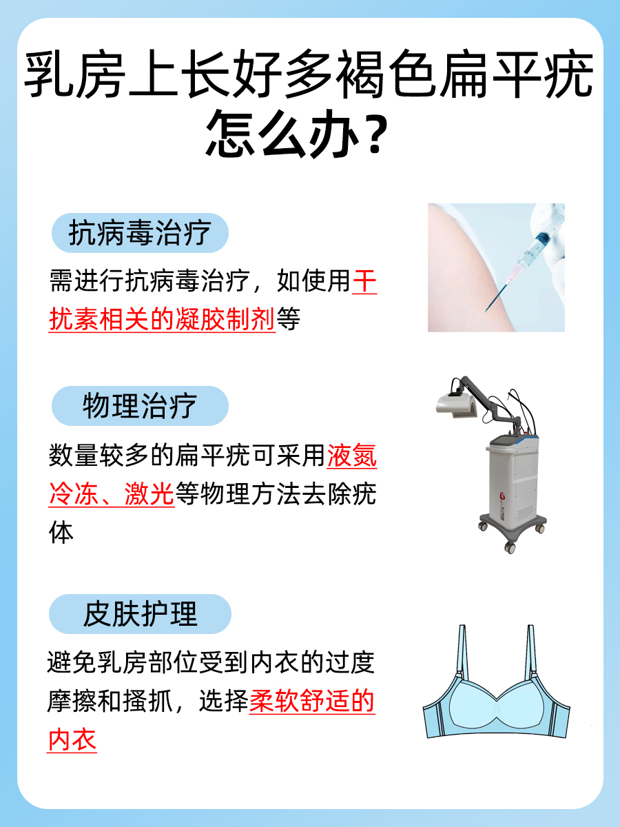乳房困扰：乳房上长好多褐色扁平疣是啥原因？