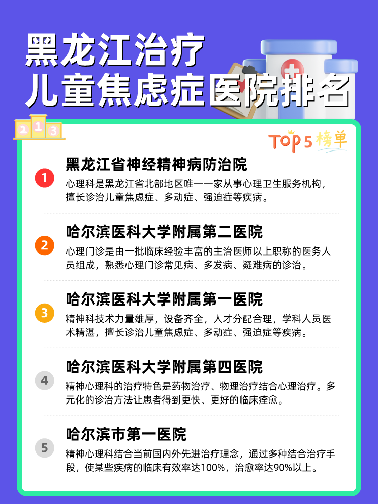 黑龙江治疗儿童焦虑症医院排名