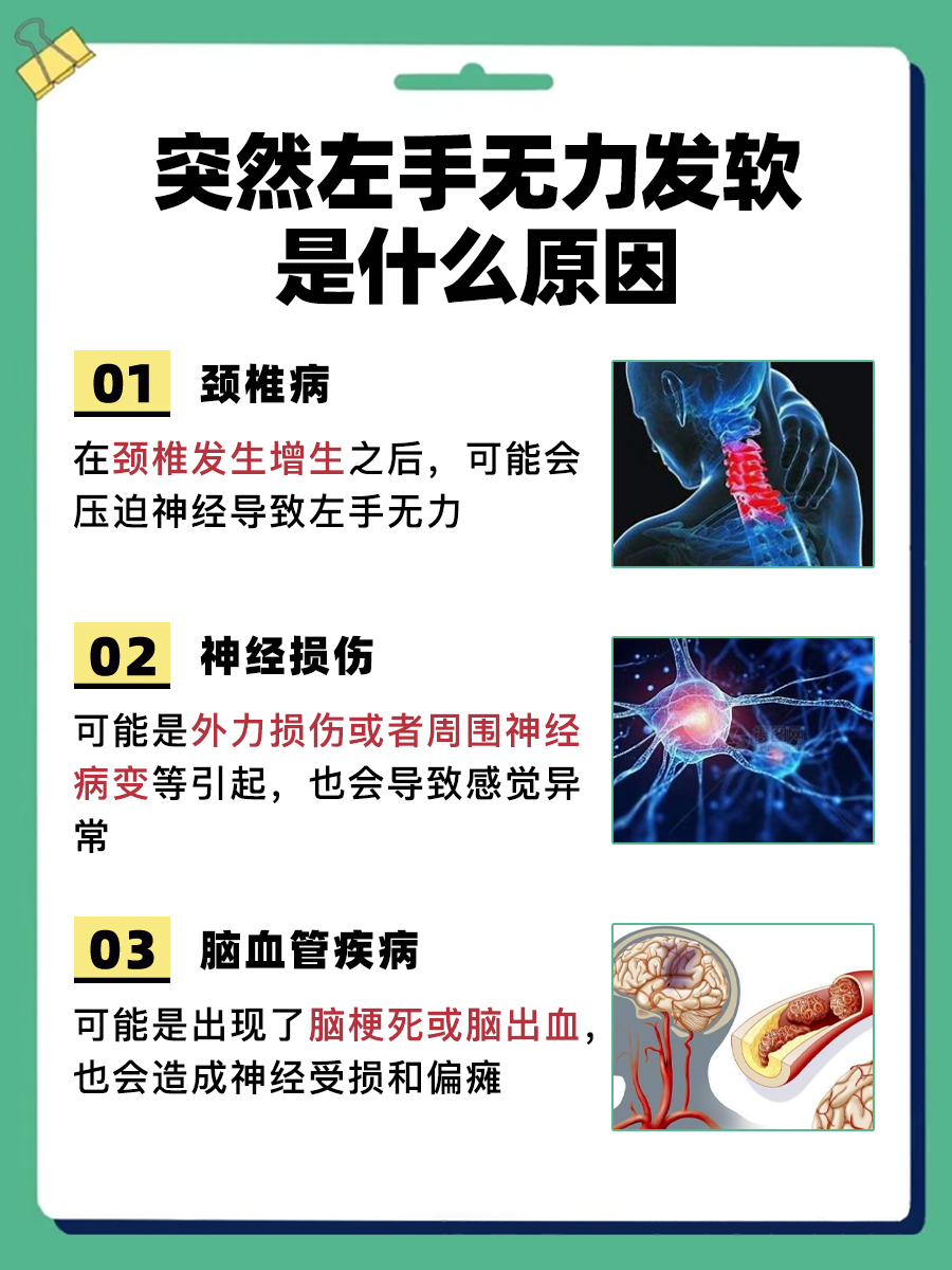 医生小课堂：左手突然无力发软背后的原因