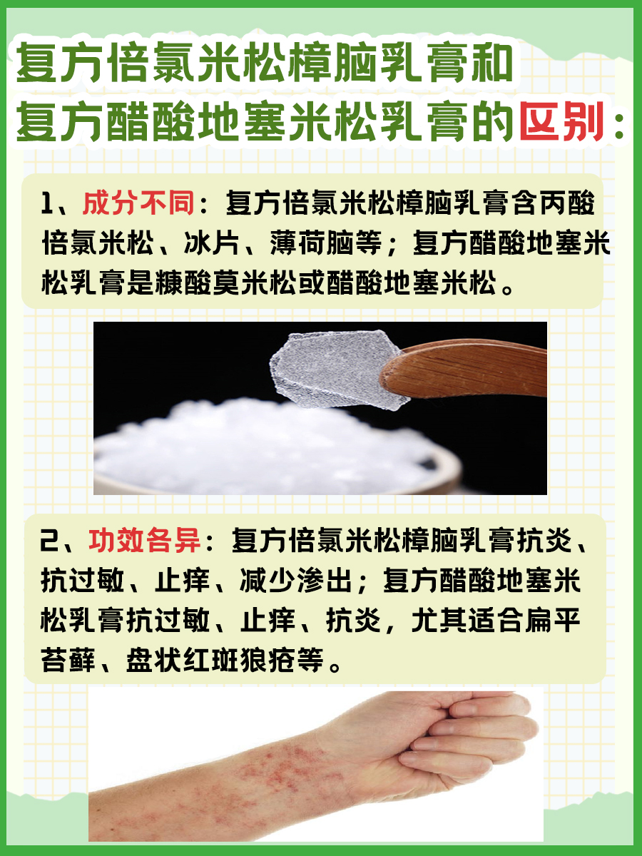 区别解答：倍氯米松樟脑乳膏和醋酸地塞米松乳膏