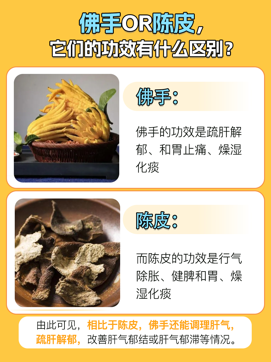佛手OR陈皮，它们的功效有什么区别？