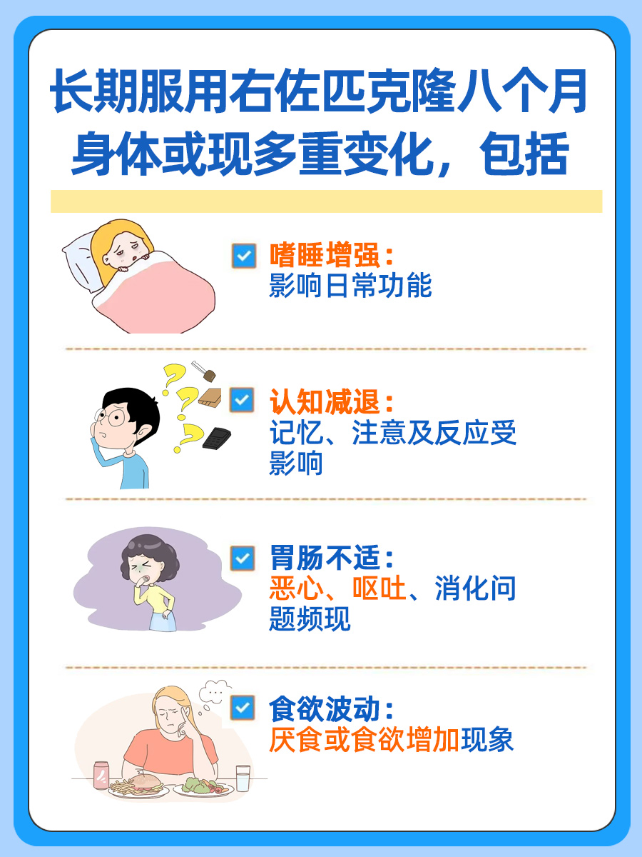 长期服用右佐匹克隆八个月，身体会发生什么变化
