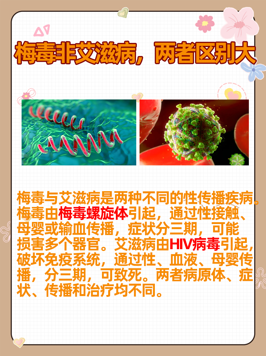 梅毒非艾滋，两者区别大，防范需警惕